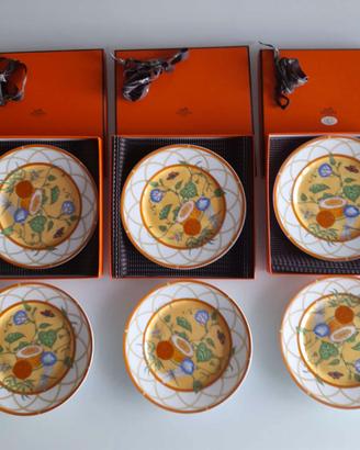 Hermès, Siesta, set 6 piatti dessert porcellana