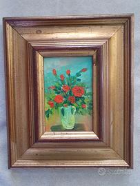 Quadretto Olio su Tela Vaso di Fiori Cornice legno