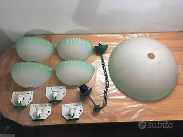 lampadario + 4 applique in vetro spesso sfumato ve