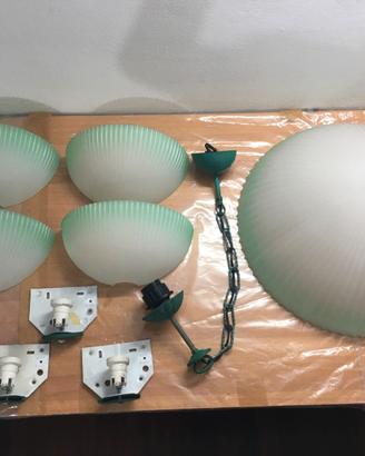 lampadario + 4 applique in vetro spesso sfumato ve