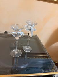 Coppia candelabri vetro vintage stilizzati