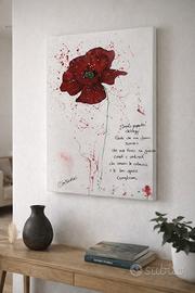 Quadro acrilico su tela 50 x 70 papavero rosso