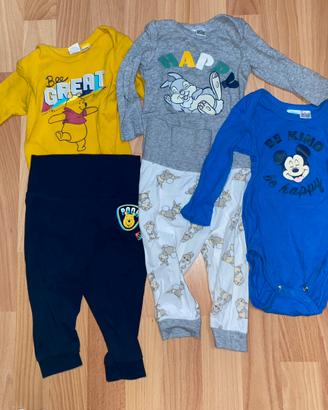 Set da 5 pezzi: 3 body piu due pantaloni 62-68 cm