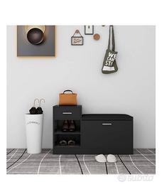 Panca scarpiera nera in legno multistrato