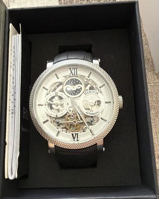 Orologio Heritor Aries in pelle nero nuovo