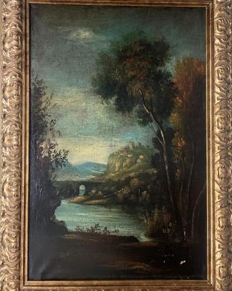 dipinto raffigurante un  paesaggio lacustre 70x50