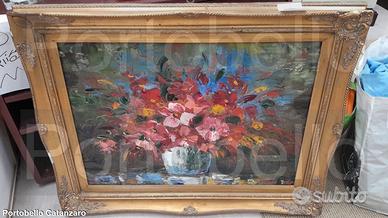 Codice: 5029 QUADRO OLOIO SU TELA VASO CON FIORI