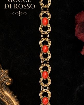 Bracciale vintage argento 800 filigrana e corallo