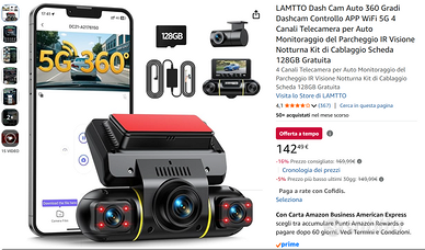 Dash Cam Auto 360 Gradi Dashcam Controllo APP WiFi