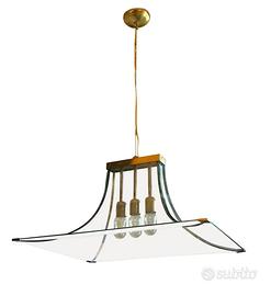 Lampada Pagoda Esperia in vetro curvato e bronzo