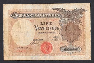 Banconota 25 lire Regno d'Italia anno 1918