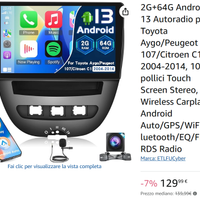 Autoradio Android 13 10.1" per Aygo / 107 / C1