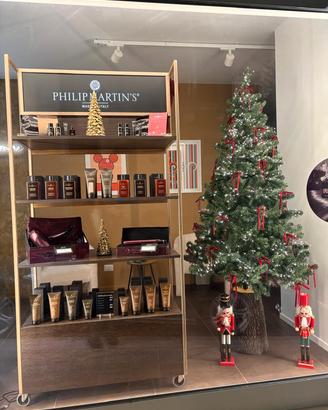 Albero di natale 180 cm con luci e base a tronco