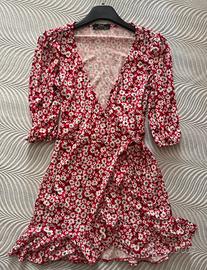 Dress corto a portafoglio rosso a fiori