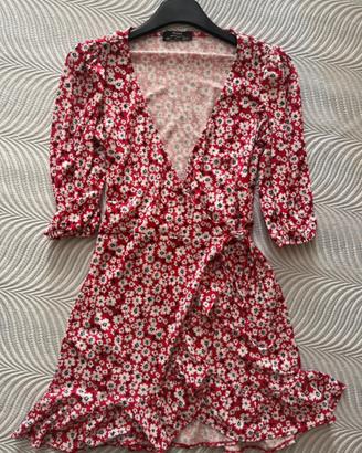 Dress corto a portafoglio rosso a fiori