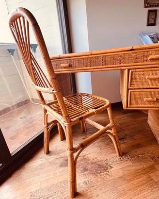 Scrivania Vimini con Sedia Bamboo Anni '80