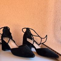 Black Lace-Up Block Heels