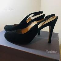 Scarpe camoscio nero aperte dietro