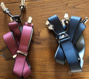 2 bretelle elastiche uomo blu bordeaux pois