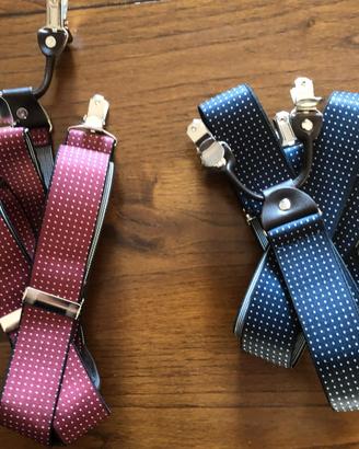 2 bretelle elastiche uomo blu bordeaux pois