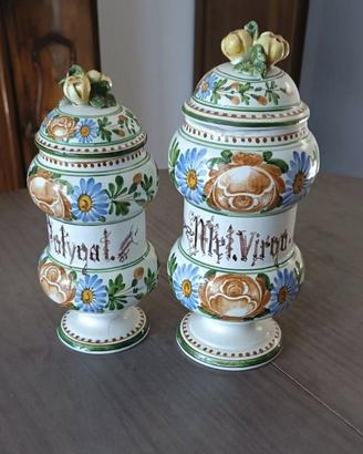 COPPIA VASI DA FARMACIA IN CERAMICA DECORATA