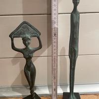 Coppia statuette sculture  etrusche in bronzo