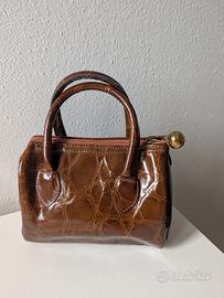 Borsetta Bauletto Vintage Anni 70 80 Marrone Stamp