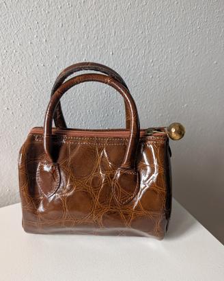Borsetta Bauletto Vintage Anni 70 80 Marrone Stamp