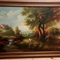 Grande dipinto olio su tela con cornice-Paesaggio 