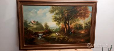 Grande dipinto olio su tela con cornice-Paesaggio 