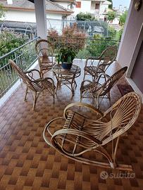 Set Rattan Vintage (4 sedie + tavolino + dondolo)
