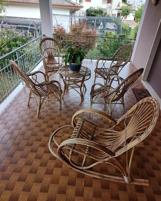 Set Rattan Vintage (4 sedie + tavolino + dondolo)