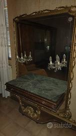 Consolle barocca con specchiera e piano in marmo