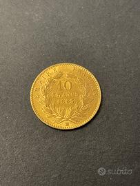 10 franchi oro 1863 Napoleone III mezzo marengo