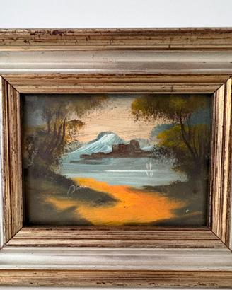 Quadro Vintage paesaggio dipinto a mano 16x13x3