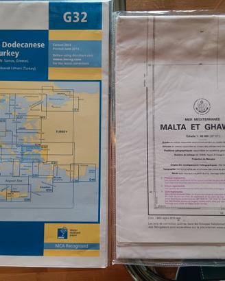 Carte nautiche Mar Egeo e Malta