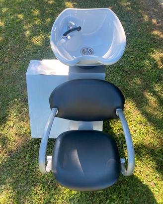 Lavatesta parrucchiere con poltrona e lavabo