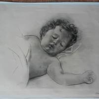Litografia di F. Messina "Bambino addormentato"