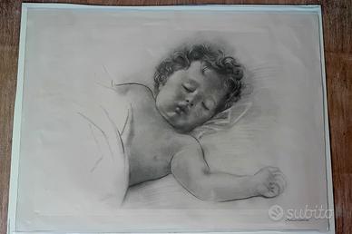 Litografia di F. Messina "Bambino addormentato"