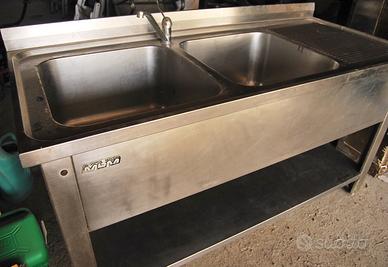 Lavandino inox doppia vasca+sgocciolatoio MBM