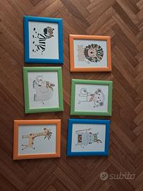 set 6 quadretti animali per cameretta