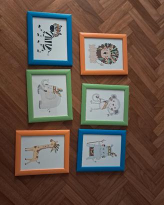 set 6 quadretti animali per cameretta