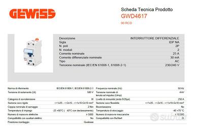 Gewiss - Interruttore differenziale puro - Idp Na - 2P - 25 A