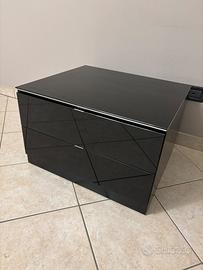 Coppia di comodini + cassettiera in legno e vetro