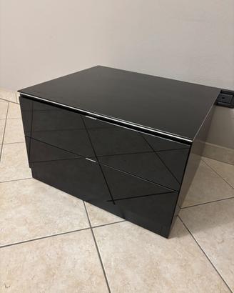 Coppia di comodini + cassettiera in legno e vetro