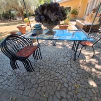 Set tavolo in ferro battuto e cristallo