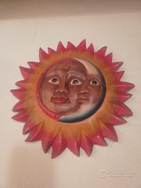 Decorazione in legno artigianale sole e luna etnic