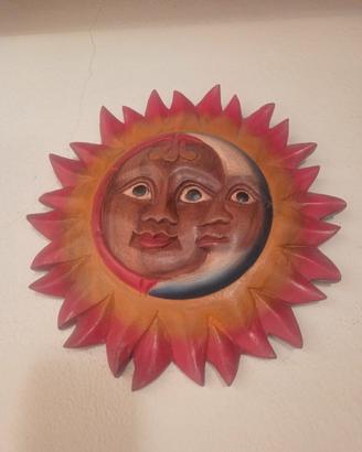 Decorazione in legno artigianale sole e luna etnic