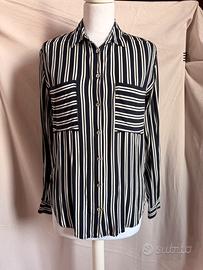 Camicia a righe blu scuro e panna / bianco