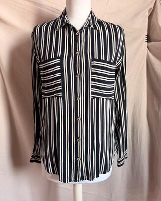 Camicia a righe blu scuro e panna / bianco